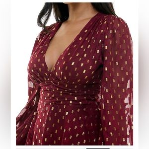 B Darlin Juniors' Foiled V-Neck Tie-Waist Double-Tiered Dress